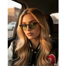 Liya3D Premium Seri Yeşil Camlı Tortoise Desenli Retro Güneş Gözlüğü