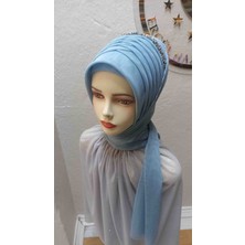 Ergül Hazır Duvak Simsiz Buz Mavisi Tekli Aksesuarlı Model Hazir Turban,hazır Duvak,hazır Şal,abiye Şal, Düğün,sünnet,mezuniyet