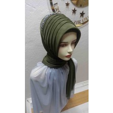 Ergül Hazır Duvak Simsiz Askeri Yeşil Tekli Aksesuarlı Hazir Turban,hazır Duvak,hazır Şal,abiye Şal, Düğün,sünnet,mezuniyet