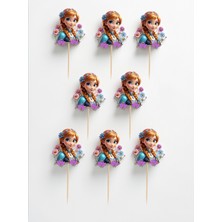 Sinem Gift Elsa Konseptli Doğum Günü -Elsa 8 Adet Cupcake Süsü - 8 Li Kürdanlı Süs