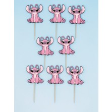 Sinem Gift Stitch Doğum Günü Konsepti - Stitch Cupcake Süsü- Stitch 8 Li Kürdanlı Süs
