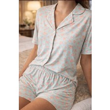 Pijapia Yumuşak Dokulu Önden Düğmeli Kadın Şortlu Pijama Takım 2905