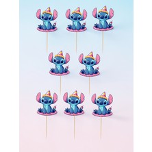 Sinem Gift Stitch Doğum Günü Konsepti - Stitch Cupcake Süsü- Stitch 8 Li Kürdanlı Süs