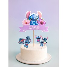 Sinem Gift Kişiye Özel - Stitch Doğum Günü Konsepti - Stitch Pasta Süsü - Stitch 6lı Cupcake Süsü