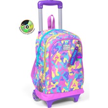 Coral High Kids Pembe Sarı Lavanta Kamuflaj Desenli Çekçekli 3'lü Çanta Seti SET0134001