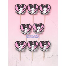Sinem Gift Kuromi Konseptli Doğum Günü - Kuromili 8 Adet Cupcake Süsü - 8 Li Kürdanlı Süs
