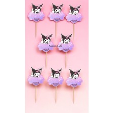 Sinem Gift Kuromi Konseptli Doğum Günü - Kuromili 8 Adet Cupcake Süsü - 8 Li Kürdanlı Süs