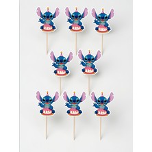 Sinem Gift Stitch Doğum Günü Konsepti - Stitch Cupcake Süsü- Stitch 8 Li Kürdanlı Süs