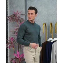 Modefendicom Slim Fit Kalıp Pamuk Likra Sade Bisiklet Yaka Triko Kazak