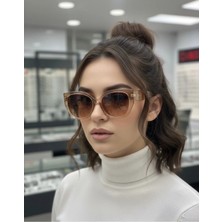 Liya3D Kadın Cat Eye Güneş Gözlüğü – Şeffaf Kahverengi Çerçeve UV400 Korumalı Şık Tasarım