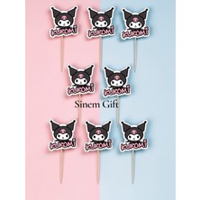 Sinem Gift Kuromi Konseptli Doğum Günü - Kuromili 8 Adet Cupcake Süsü - 8 Li Kürdanlı Süs