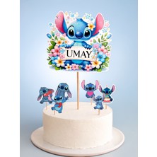 Sinem Gift Kişiye Özel - Stitch Doğum Günü Konsepti - Stitch Pasta Süsü - Stitch 6lı Cupcake Süsü