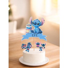 Sinem Gift Kişiye Özel - Stitch Doğum Günü Konsepti - Stitch Pasta Süsü - Stitch 6lı Cupcake Süsü