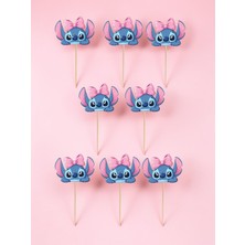 Sinem Gift Stitch Doğum Günü Konsepti - Stitch Cupcake Süsü- Stitch 8 Li Kürdanlı Süs