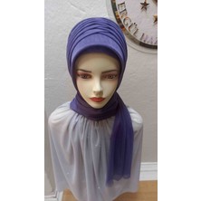 Ergül Hazır Duvak Simsiz Mor Tekli Model Hazir Turban,hazır Duvak,hazır Şal,abiye Şal, Düğün,sünnet,mezuniyet