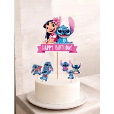 Sinem Gift Kişiye Özel - Stitch Doğum Günü Konsepti - Stitch Pasta Süsü - Stitch 6lı Cupcake Süsü