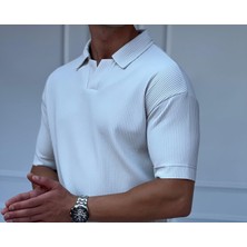 Modefendicom Fitil Desen Kesik Yaka Oversıze T-Shirt