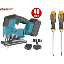 Kayasan Catpower 4470 Komursuz Akulu Dekupaj Lı-Ion 40V  ( 4.0 Ah Aku 2 Adet) (Hızlı Sarj Cıhazı) Duz Yıldız Tornavıda