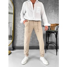 Modefendicom Ip ve Düğme Detaylı %100 Gofre Kumaş Jogger Pantolon
