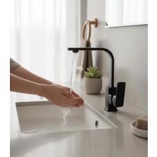 İsaoğlu Yapı Mat Siyah Lavabo Bataryası 360 Derece Dönebilen Yüksek Model Banyo Lavabo Armatür Siyah