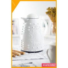 Esplendor 1 Litre Isı Yalıtımlı Çay Termosu Çift Katman Cam Içlik Beyaz 12 Saat