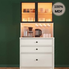 Comiet Zambak Mdf Kahve Köşesi Dolabı Çekmeceli Işıklı