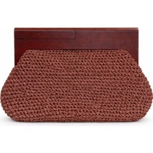 Merve Bayraktar Tahta Saplı Kahverengi Clutch