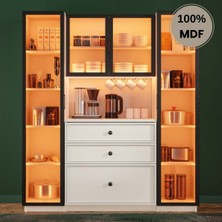 Comiet Zambak Mdf Kahve Köşesi Dolabı Çekmeceli Işıklı