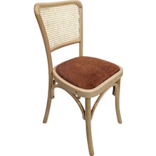 Hasağaç Anzio Modern Doğal Ahşap Rattan Detaylı Kiremit Minderli Çapraz Ayaklı Sandalye