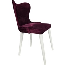 Hasağaç Cervo Mürdüm Kadife Beyaz Ahşap Ayaklı Ergonomik Modern Sandalye