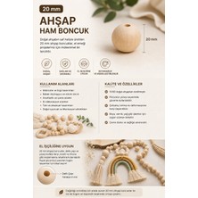 TAHAHAMAK Boncuk 20 mm Yuvarlak Ahşap Boncuk Ham 100 gr