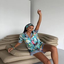 Velare Saten Figürlü Şortlu Pijama  Takımı