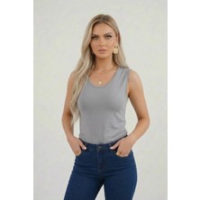 Hashtag Kadın Prenses Yaka Sıfır Kol Body Günlük Viskon Kumaş
