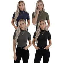 Hashtag Kadın Balıkçı Yaka Yarım Kol Body 4'lü Set  Viskon Kumaş