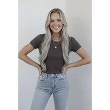 Hashtag Kadın Bisiklet Yaka Kısa Kollu Body Basic Tişört Viskon Kumaş