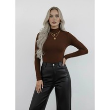 Hashtag Balıkçı Yaka Uzun Kollu Body Viskon Kumaş