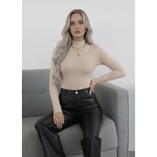 Hashtag Balıkçı Yaka Uzun Kollu Body Viskon Kumaş
