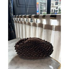 Merve Bayraktar Kahverengi Boncuklu Hasır Clutch Çanta