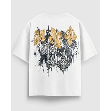 Oversize Beyaz Tişört Gold Barok Sırt Desenli %100 Pamuk Premium Streetwear Unisex
