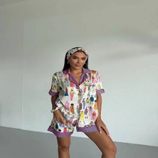 Velare Saten Figürlü Şortlu Pijama  Takımı