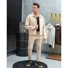 Modefendicom Düz Kumaş Oversize Fermuarlı Alt Üst Jogger Takım