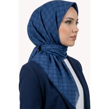 Hadiora Kadın Saks Mavisi Soyut Desenli Flamlı Eşarp