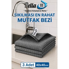  3’lü mikrofiber tezgah & mutfak bezi 40×40 cm (gri) – yüksek emici, ız bırakmaz ve dayanıklı