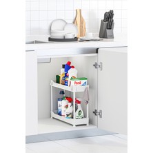 Urlove Beyaz 2 Katlı Dar Düzenleyici Mutfak ve Banyo Rafı