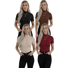 Hashtag Kadın Balıkçı Yaka Yarım Kol Body 4'lü Set  Viskon Kumaş
