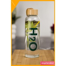 Esplendor Borosilikat Cam Su Şişesi Bambu Kapaklı 600ML Şeffaf Kumaş Kılıflı