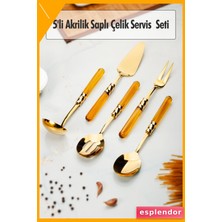 Esplendor 5 Parça Gold Servis Seti Akrilik Saplı Paslanmaz Çelik 22CM Amber