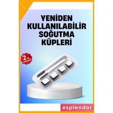Esplendor Yeniden Kullanılabilir 304 Çelik Metal Buz Küpleri 4'lü Set