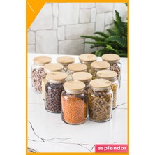 Esplendor Vakum Kapaklı Cam Erzak Saklama Kabı 800ML 12 Parça Bambu Kapak Şeffaf