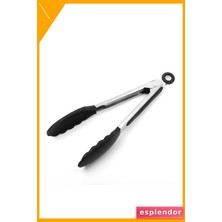 Esplendor Kilitlenebilir Metal Saplı Silikon Maşa 27CM Siyah